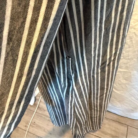 Downeast Shirt Dress Medium Button Front Charcoal White Stripe Pockets - Picture 6 of 8